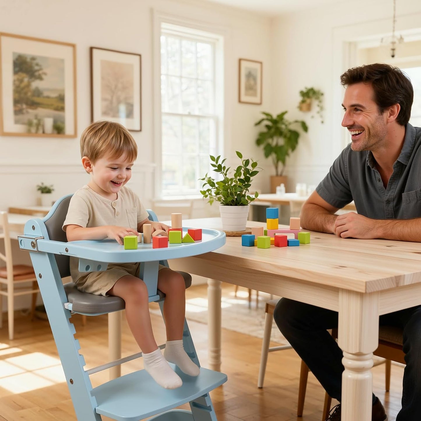Cowiewie Silla alta convertible 3 en 1 de madera para bebés y niños...