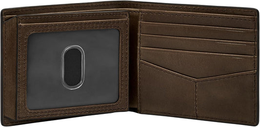 Fossil Derrick - Cartera plegable de piel con bloqueo RFID y ventan...