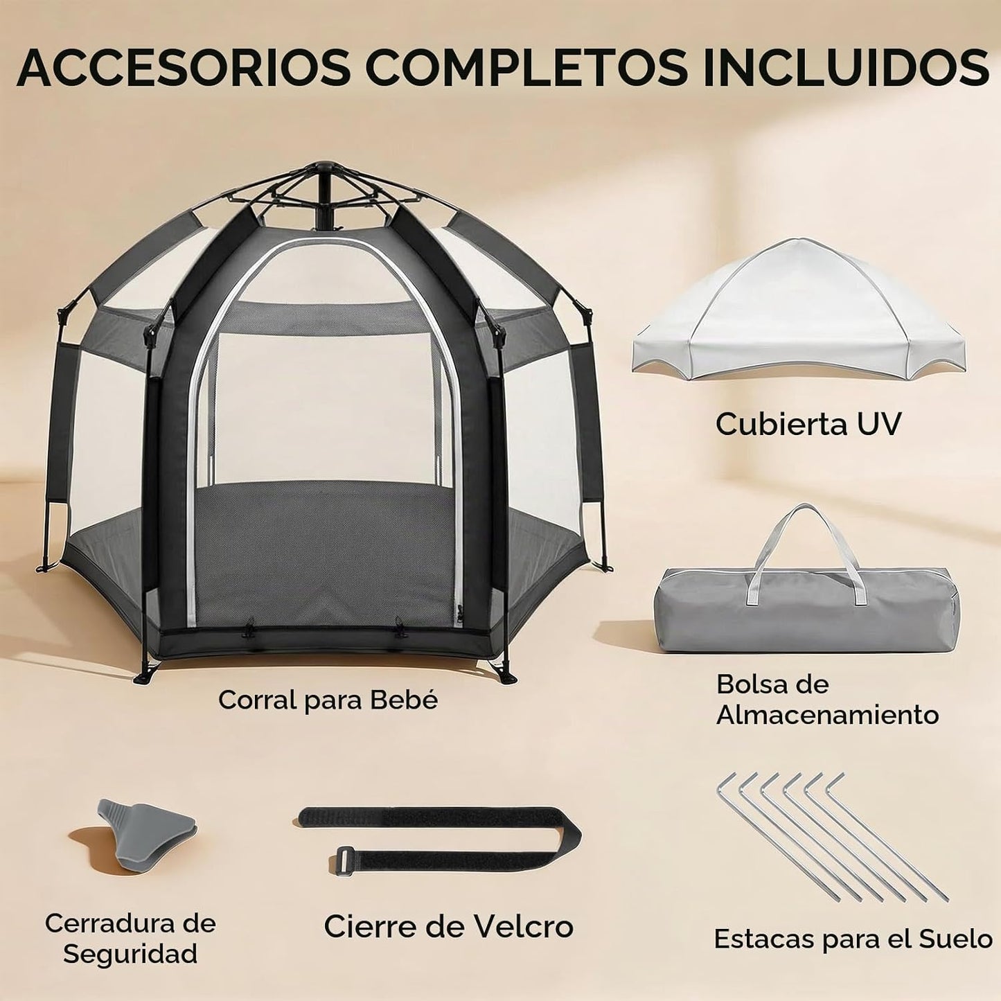 Palopalo Tienda de campaña de playa negra desplegable para bebés, t...