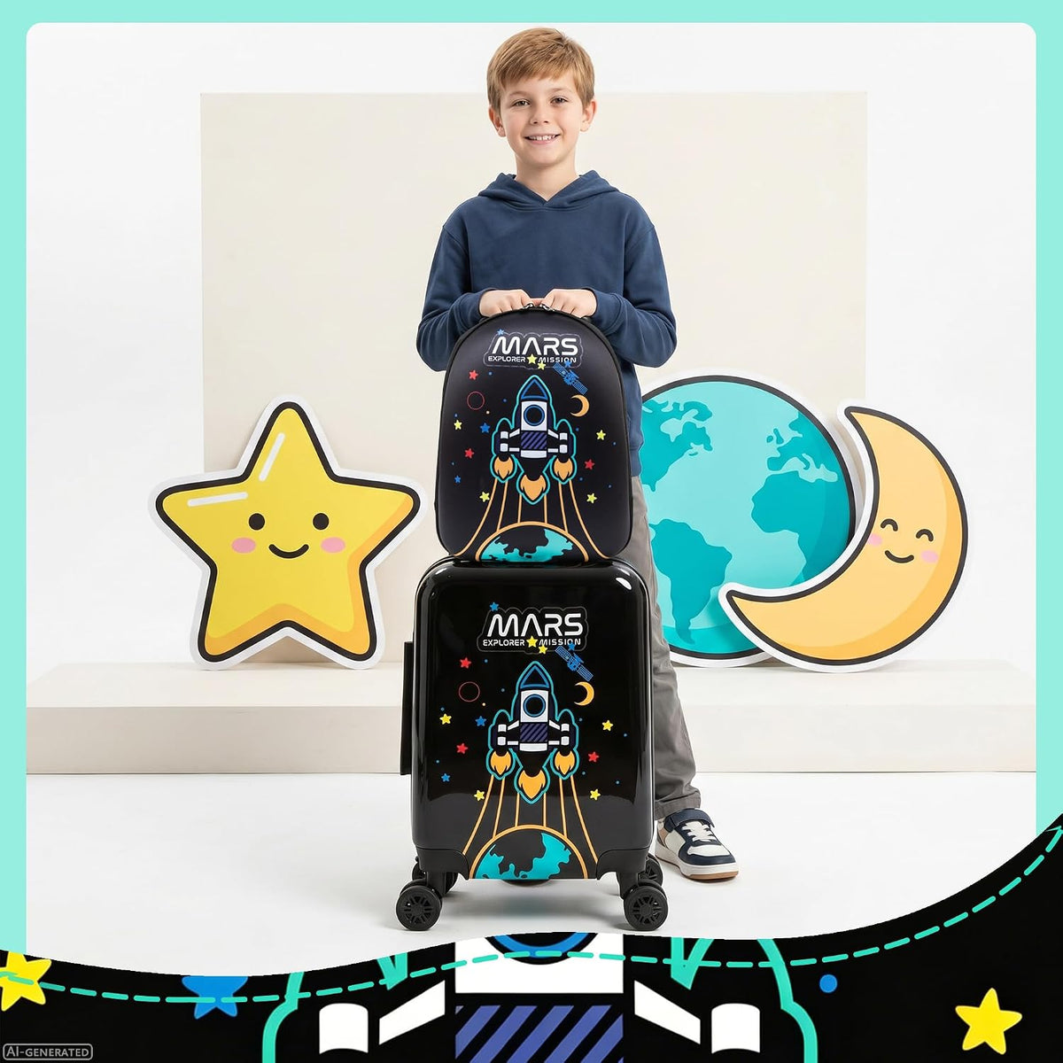 Esteemly Juego de equipaje para niños, 4 piezas, 16 pulgadas, rueda...