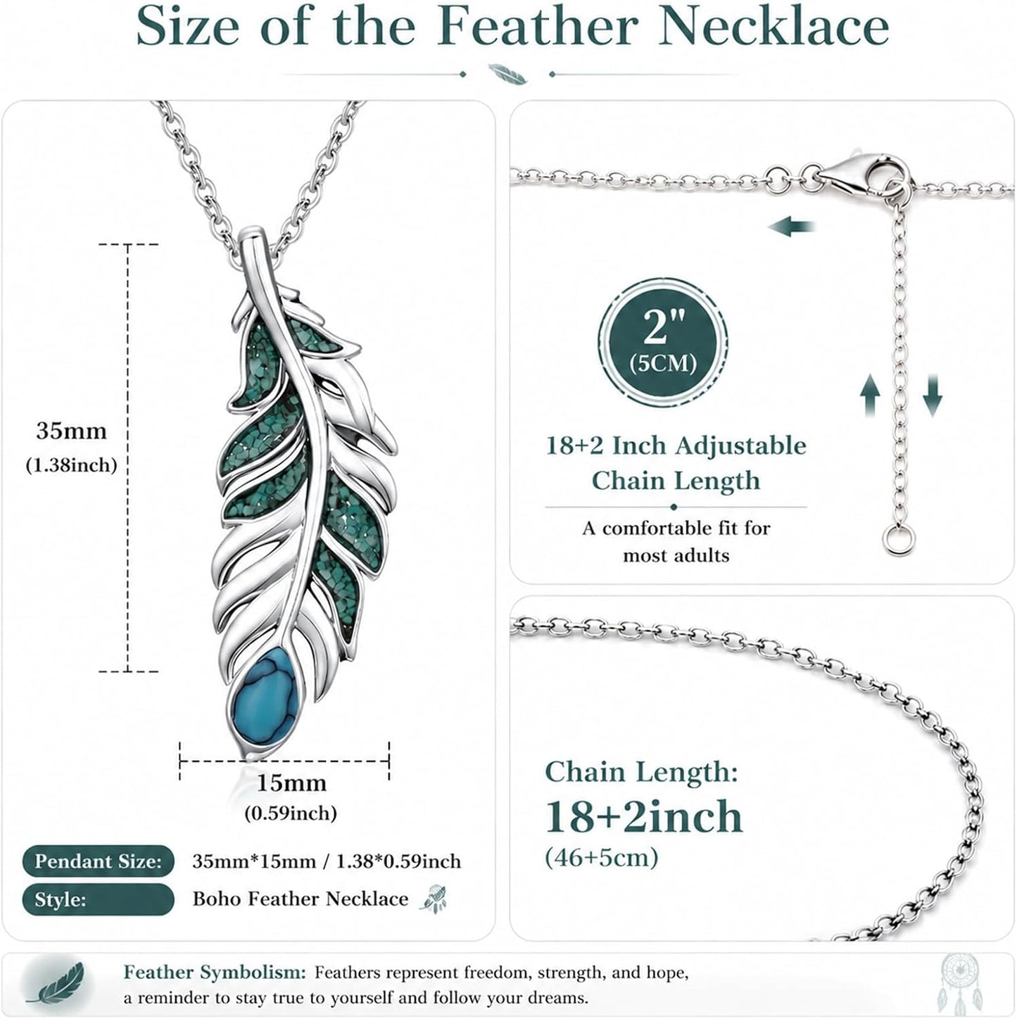 Teetyyt Collar de Plumas de Turquesa para Mujer Chapado en Oro Blan...