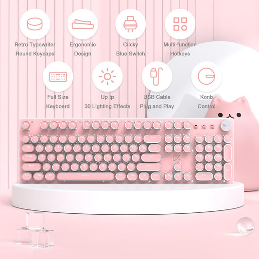 Teclado mecánico retro con cable para juegos, estilo máquina de esc...