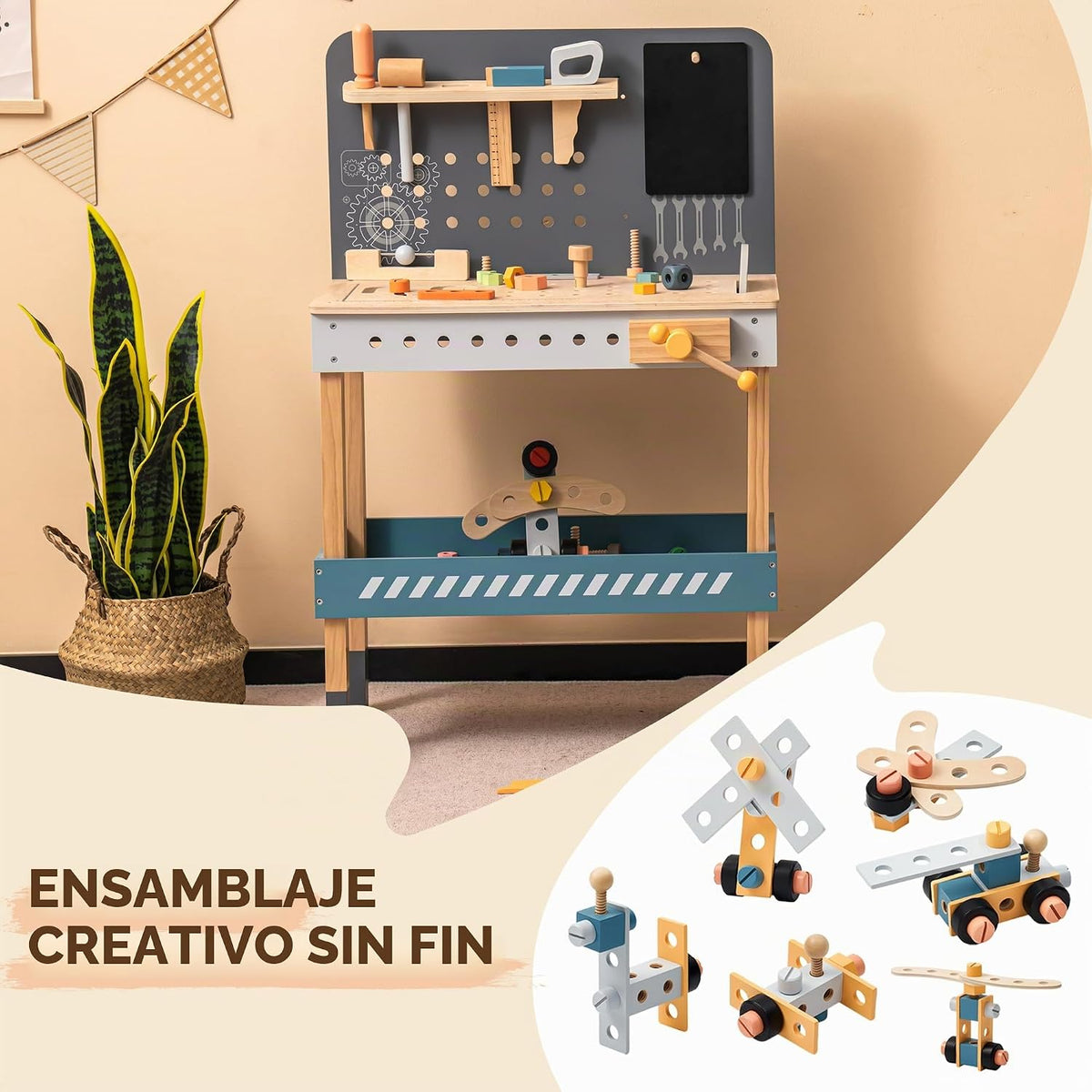 ROBUD - Banco de trabajo de herramientas de madera para niños y niñ...