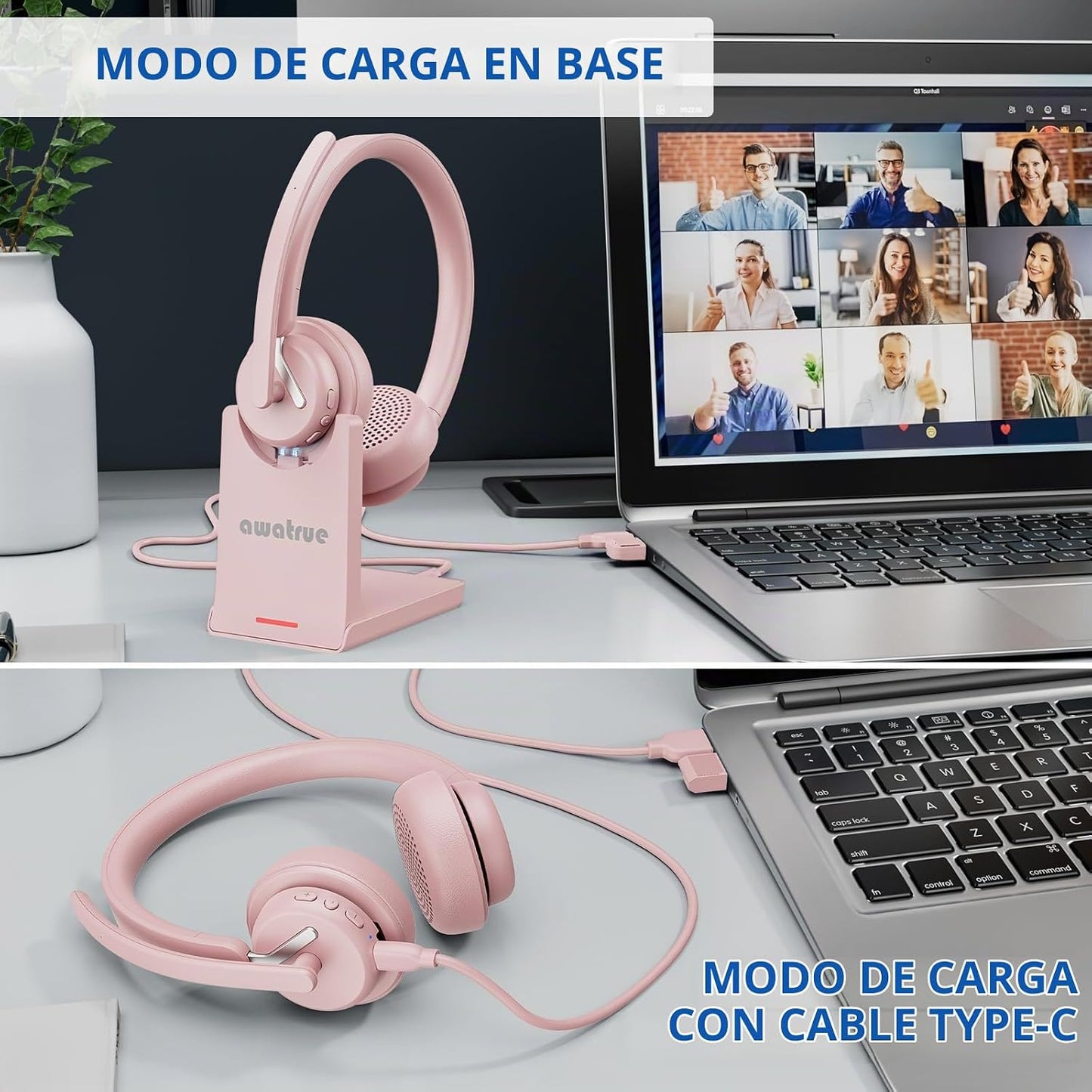 awatrue Auriculares inalámbricos con micrófono para el trabajo, aur...