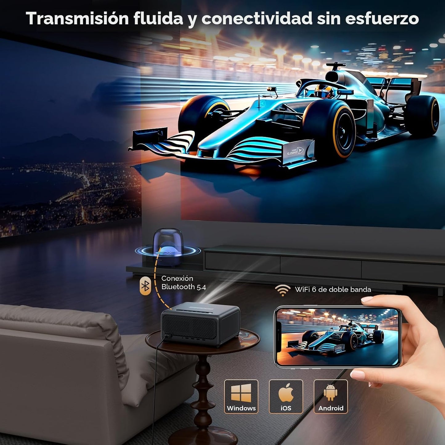 Proyector inteligente GooDee 4K con WiFi 5G 6 y Bluetooth, ToF AI A...