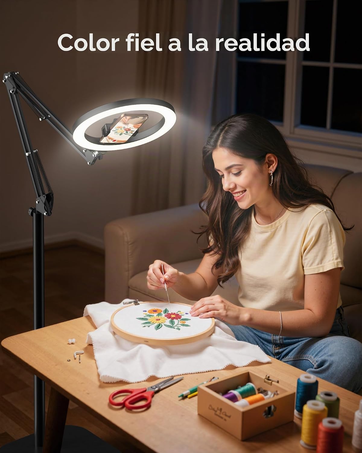 LUXSURE Trípode de luz de anillo para iPhone con luz, soporte de cá...