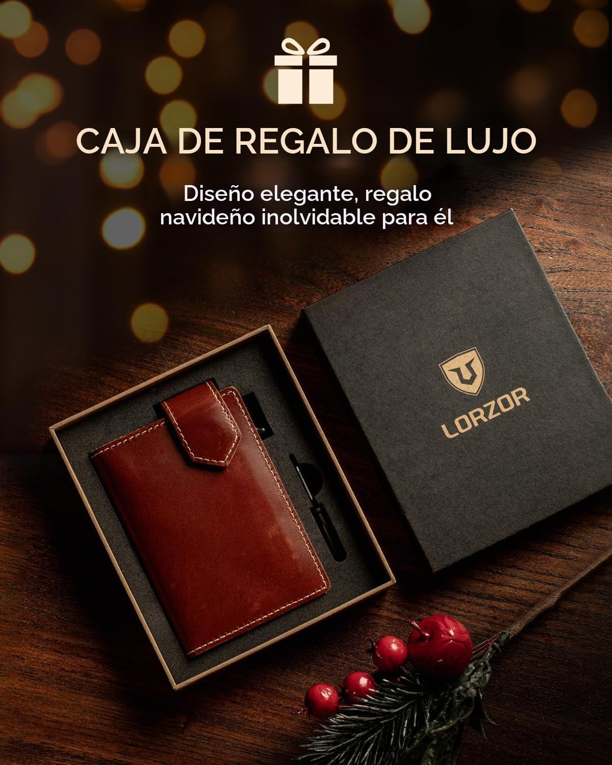 LORZOR Cartera delgada para hombres con cierre de seguridad, billet...