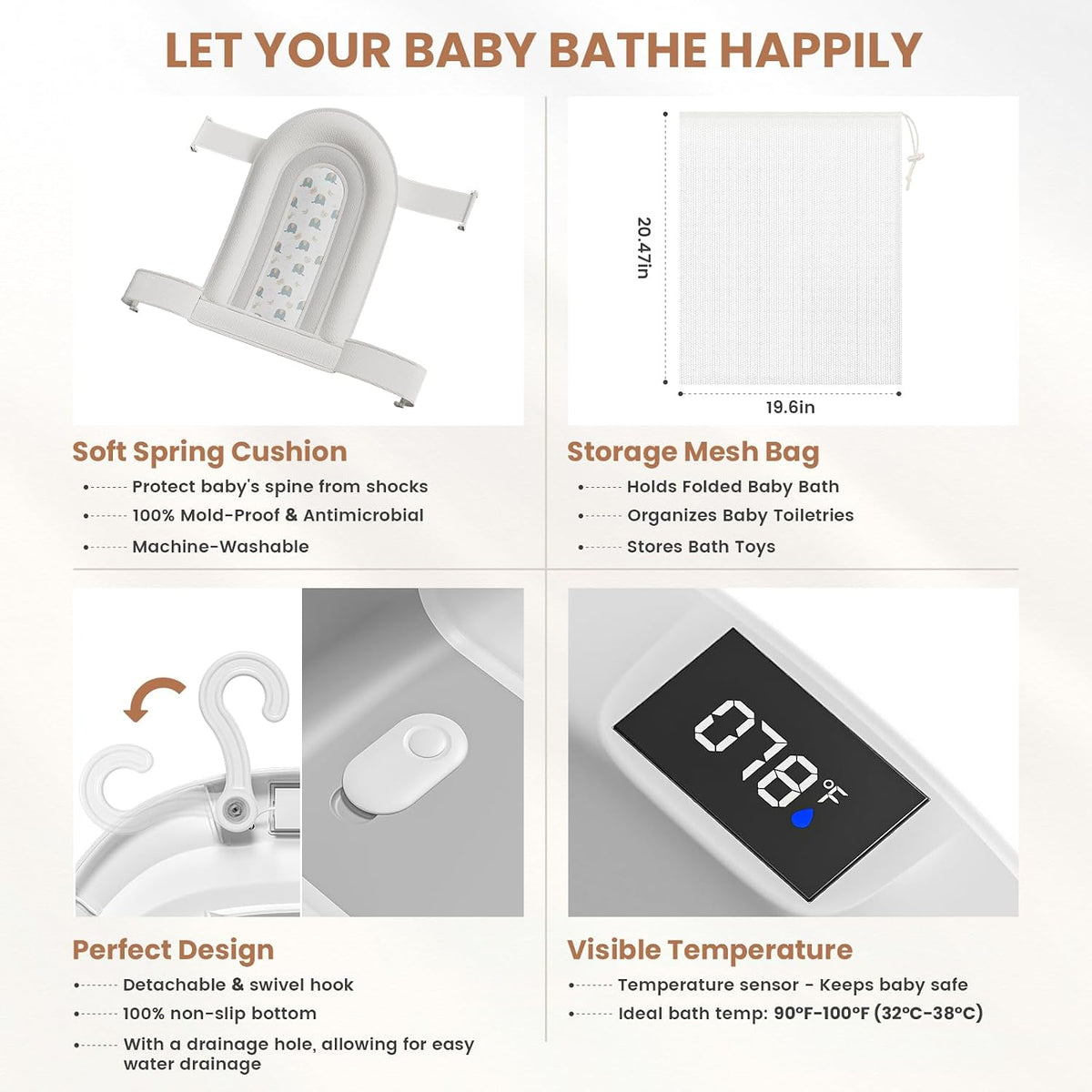 Bañera plegable para bebés, bañeras para recién nacidos con cojín s...