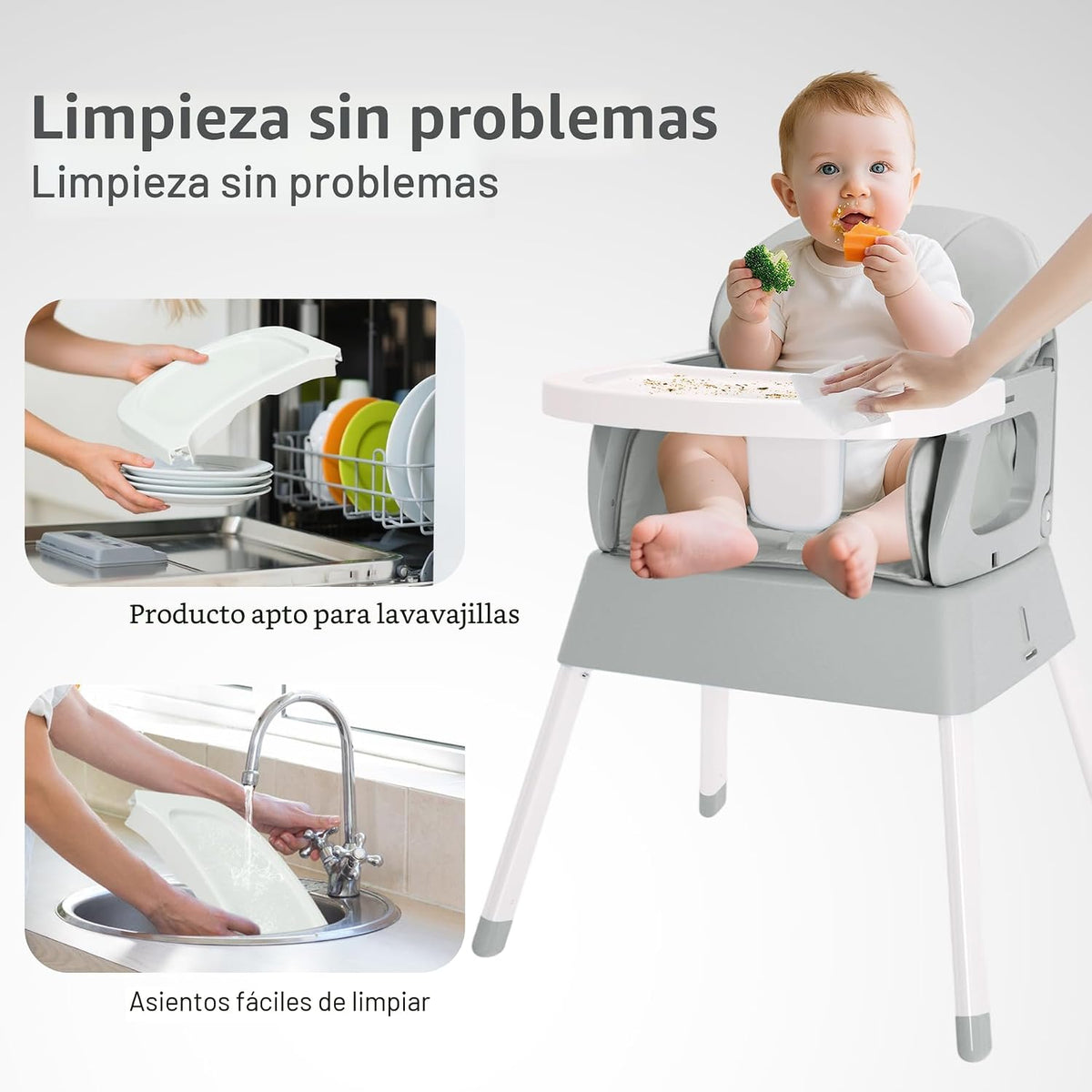 BOSEDSANG Silla alta para bebé 4 en 1, silla alta convertible para...