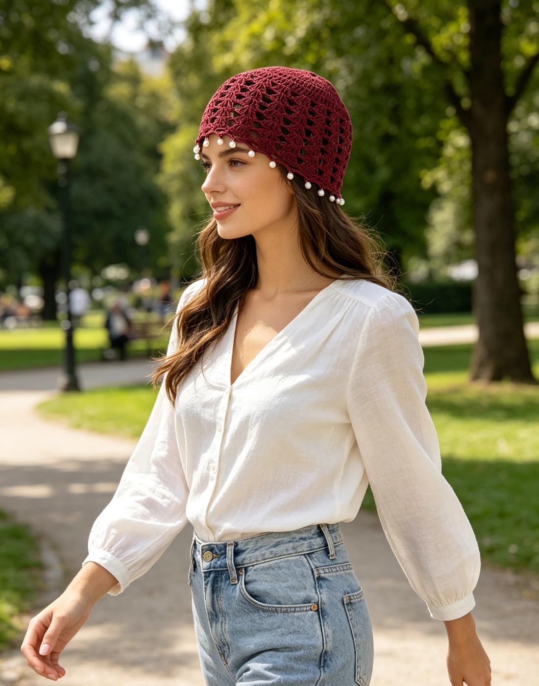 Pemilosci Gorro de ganchillo hecho a mano para el sol, sombrero de...