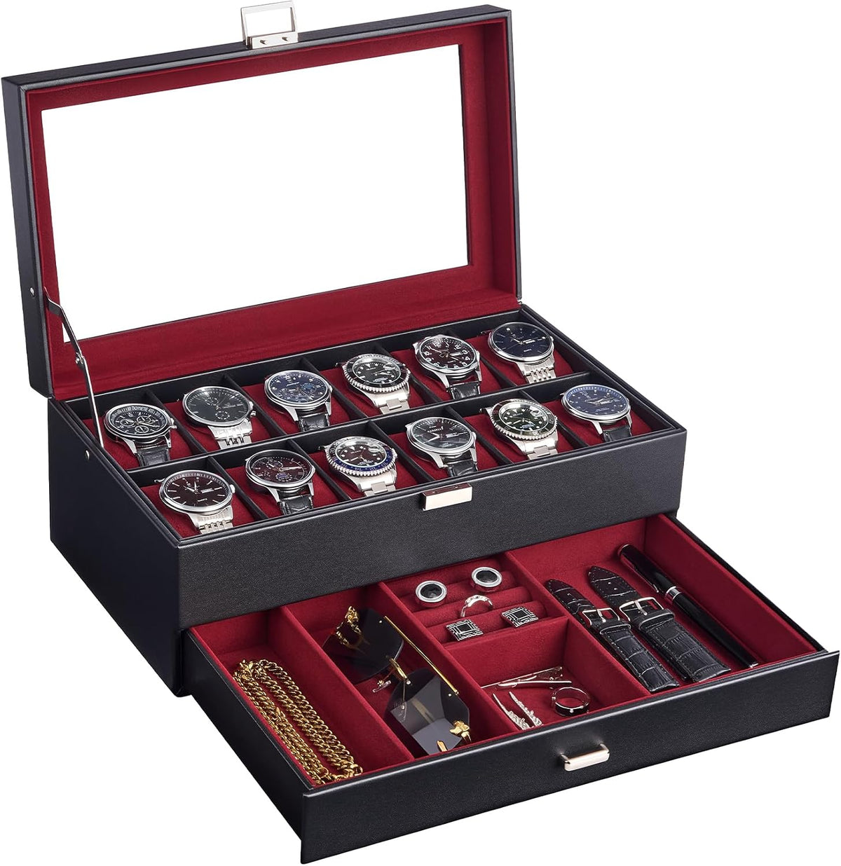 Lolalet Estuche para Reloj para Hombre, Joyero para Hombre con 12 R...