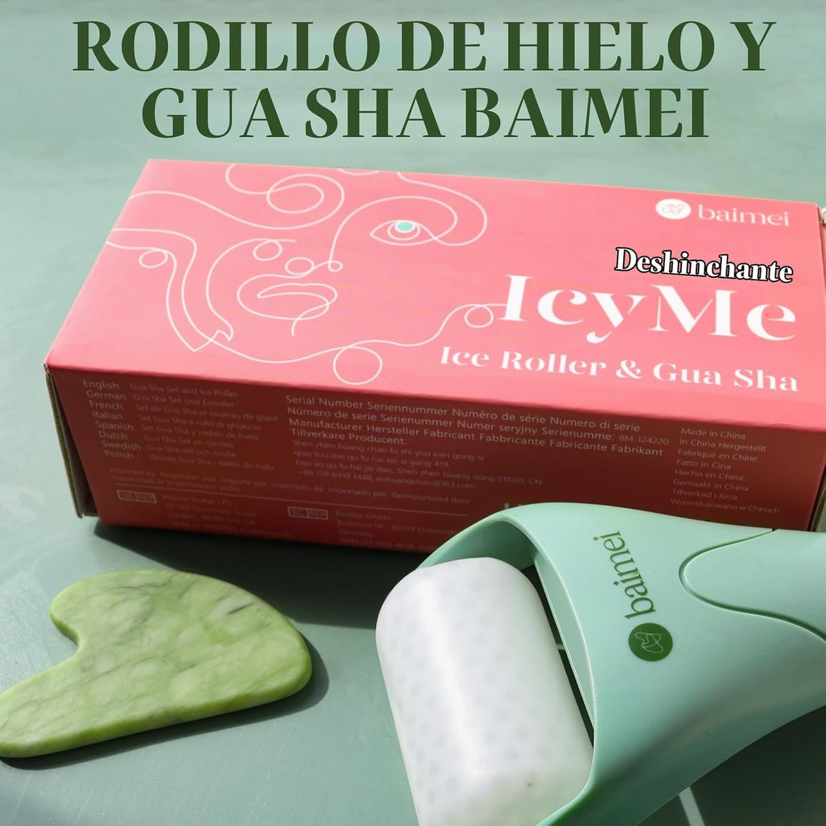 BAIMEI Rodillo de hielo IcyMe y herramientas faciales Gua Sha que r...