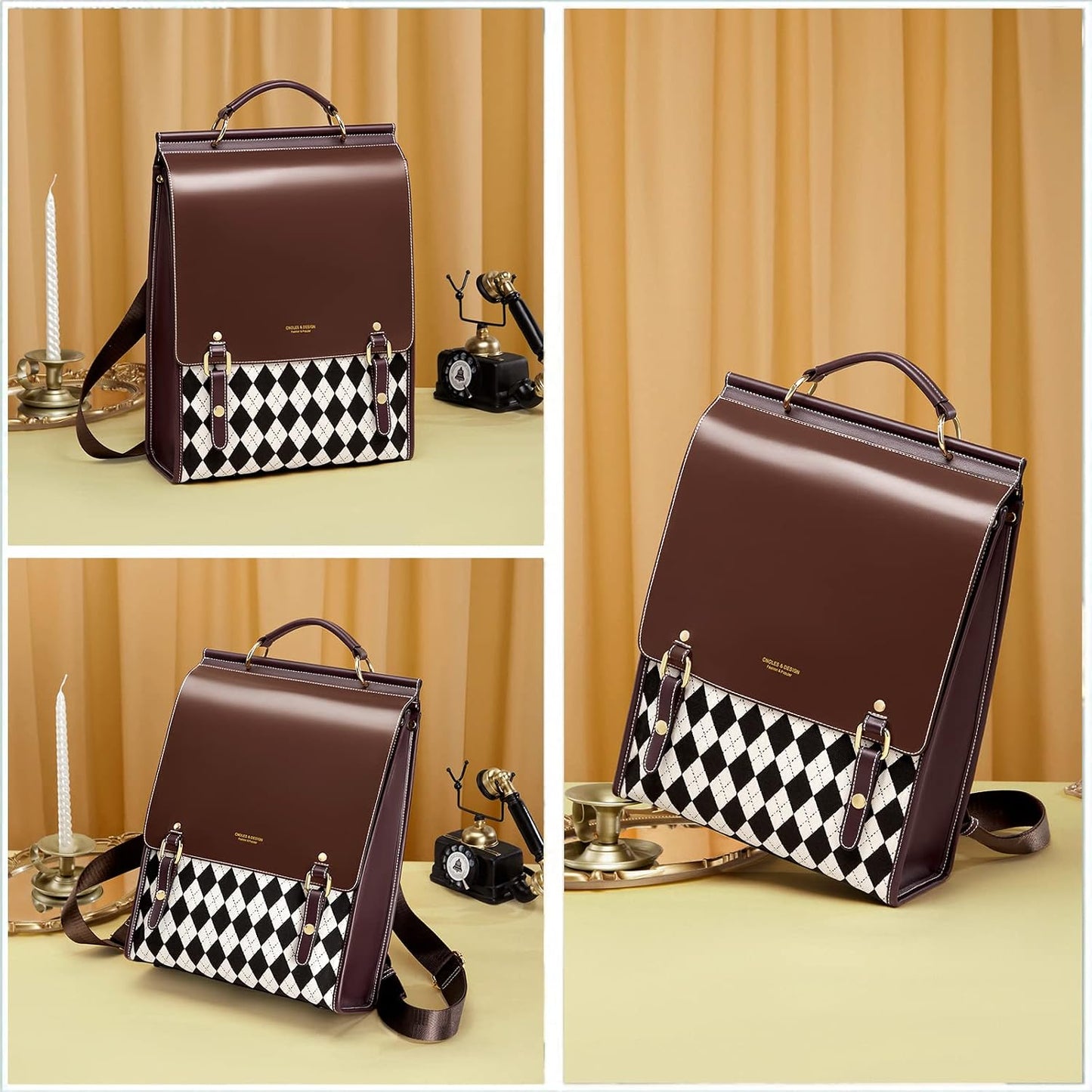 Cnoles - Mochila de cuero para mujer, bolso de moda vintage para da...