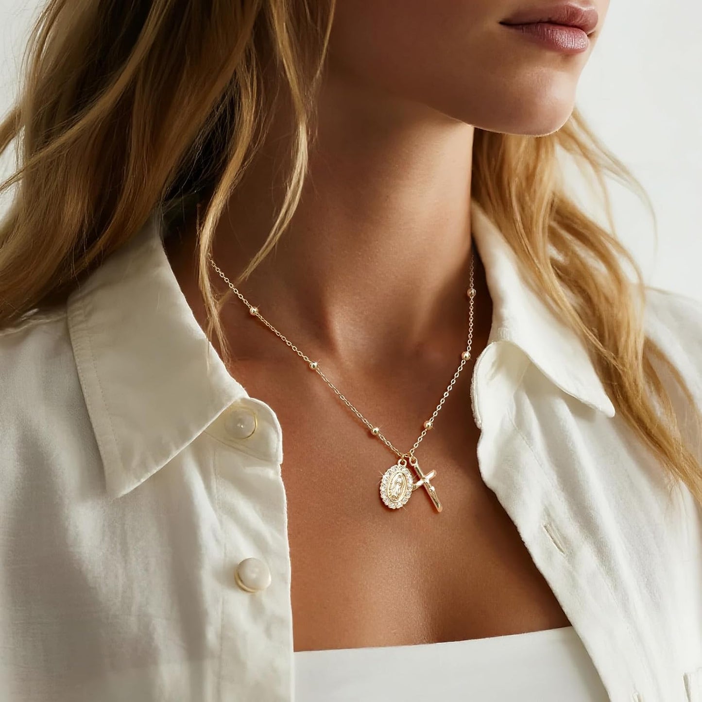 Collar de Cruz de Oro para Mujeres - Collares con Colgante de la Vi...