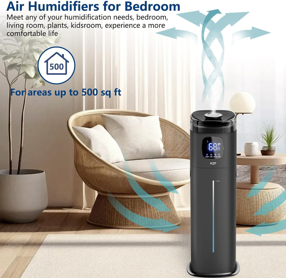 Humidificador grande para dormitorio, humidificador ultrasónico de...