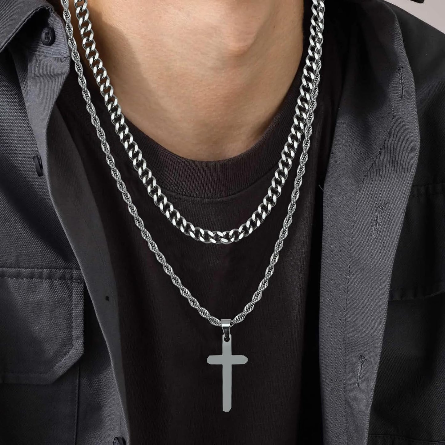 NEWITIN Juego de 15 piezas de joyería de plata para hombre, acero i...