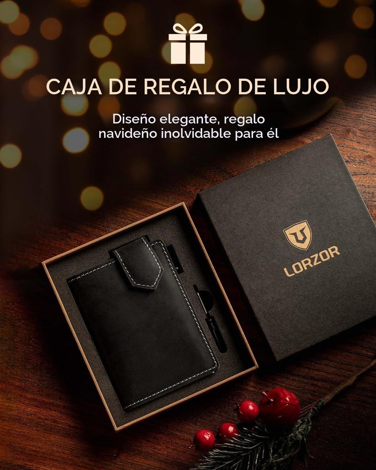 LORZOR Cartera delgada para hombres con cierre de seguridad, billet...