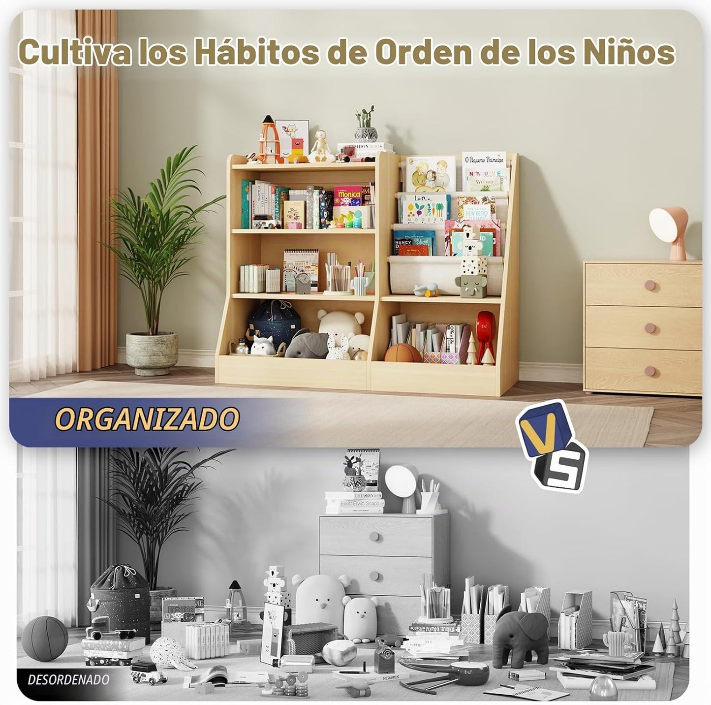 IKALIFE Estantería de madera grande para niños de 39" y organiz...