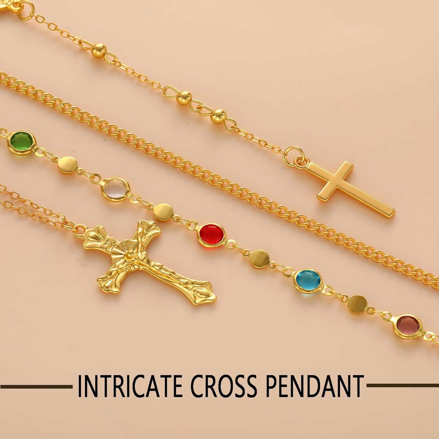 4 piezas de collares de cruz dorados en capas para mujer, modernos,...