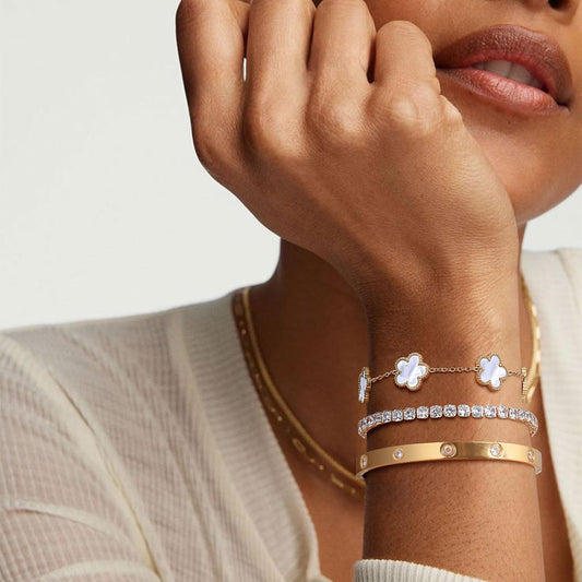 Pulseras florales apilables para mujer en oro - Juego de 3 pulseras...