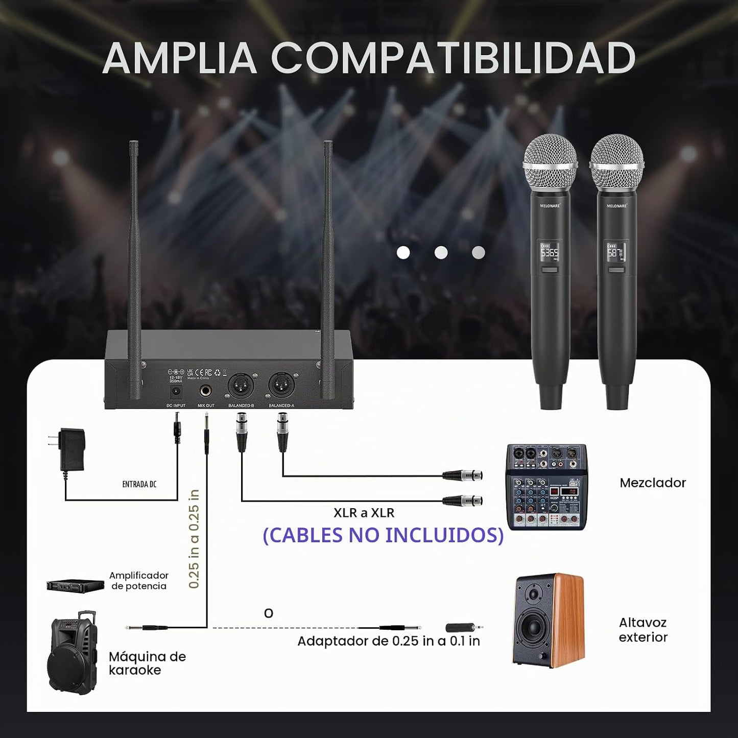 MELONARE Sistema de micrófono inalámbrico de escaneo automático UHF...