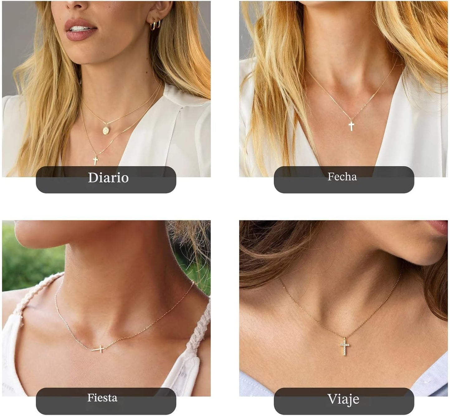 MONOZO - Collar de cruz para mujer, chapado en oro de 14 quilates,...