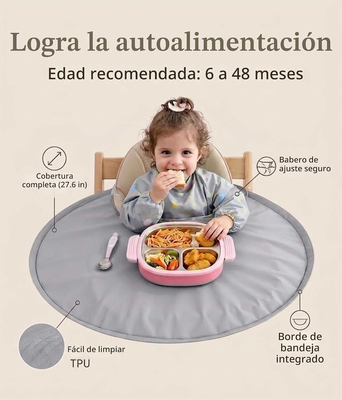 Juego de babero y bandeja de recogedor de alimentos para bebé, para...
