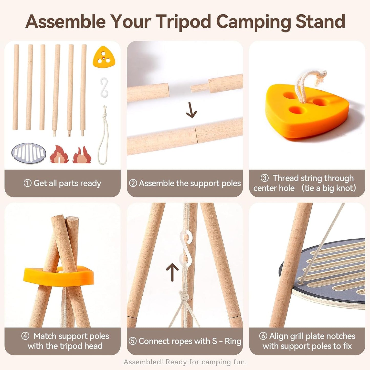 Parrilla de camping de madera para niños y juego de fiesta de té, j...