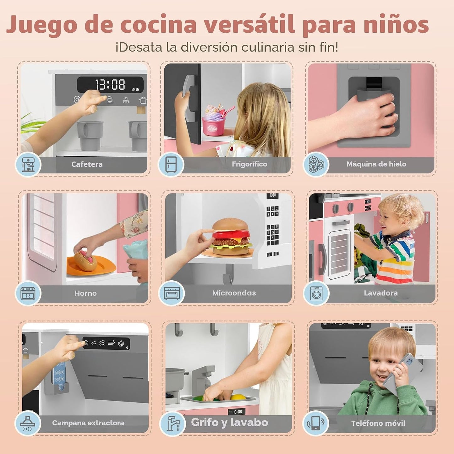 BIERUM Cocina de Juguete con Luces y Sonidos Realistas, Juego de Co...