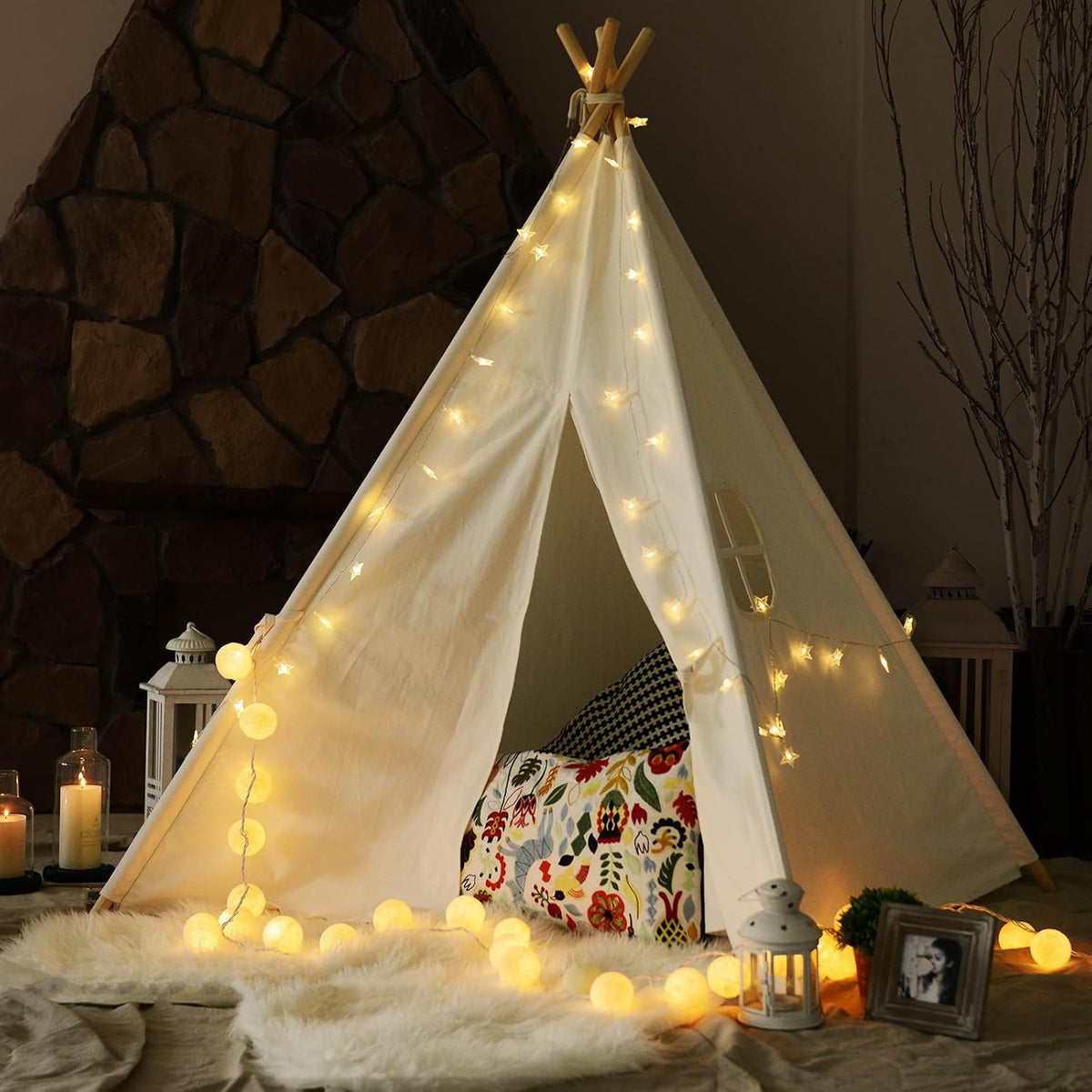 Tiny Land Tienda de campaña tipi para niños con luces de estrella,...