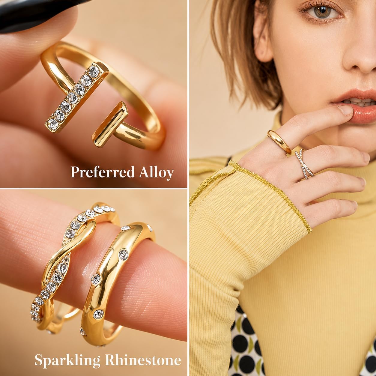 KISS WIFE Anillos apilables de oro para mujer, delicado juego de an...