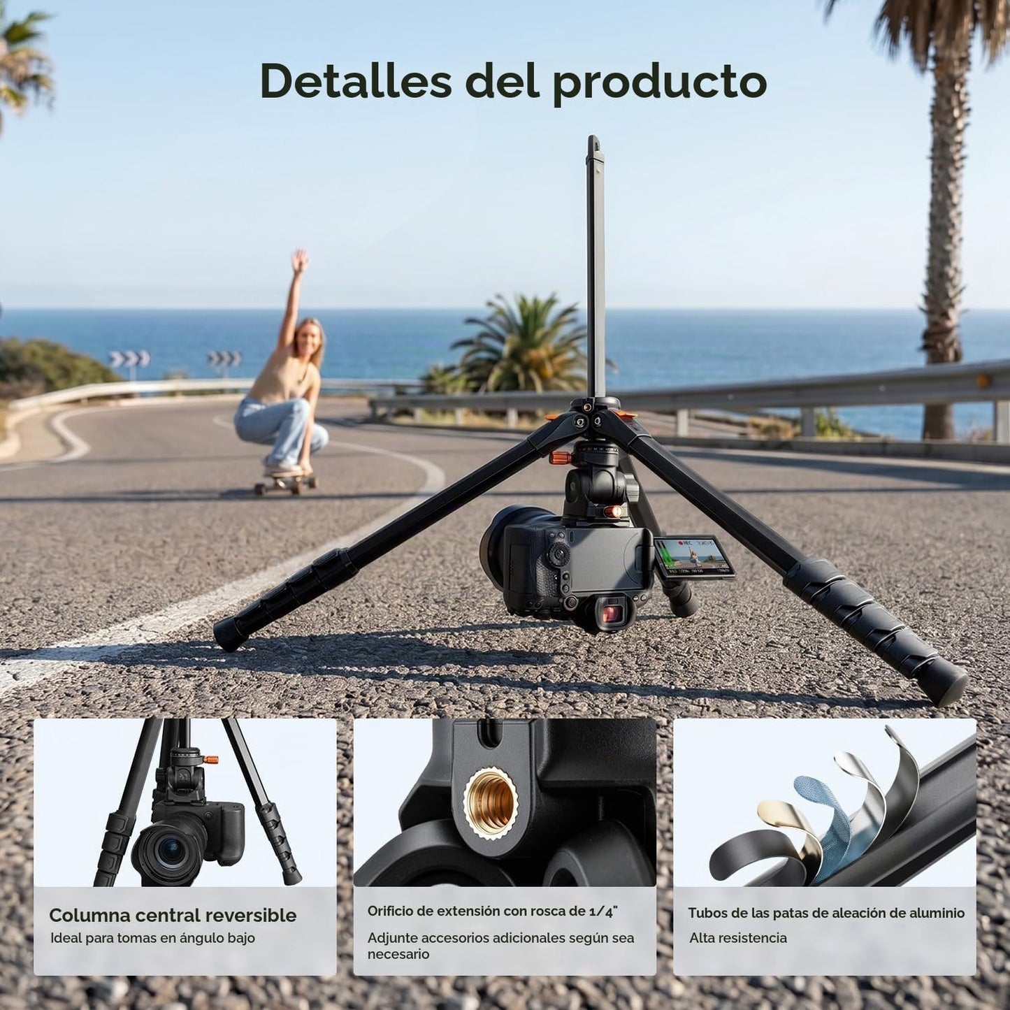 K&F CONCEPT Trípode de cámara de 63 pulgadas con cabezal fluido...