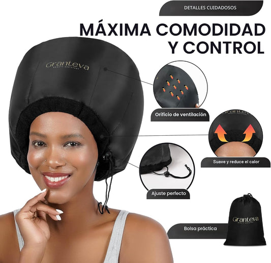 Secador de pelo con capucha y diadema integrada que reduce el calor...