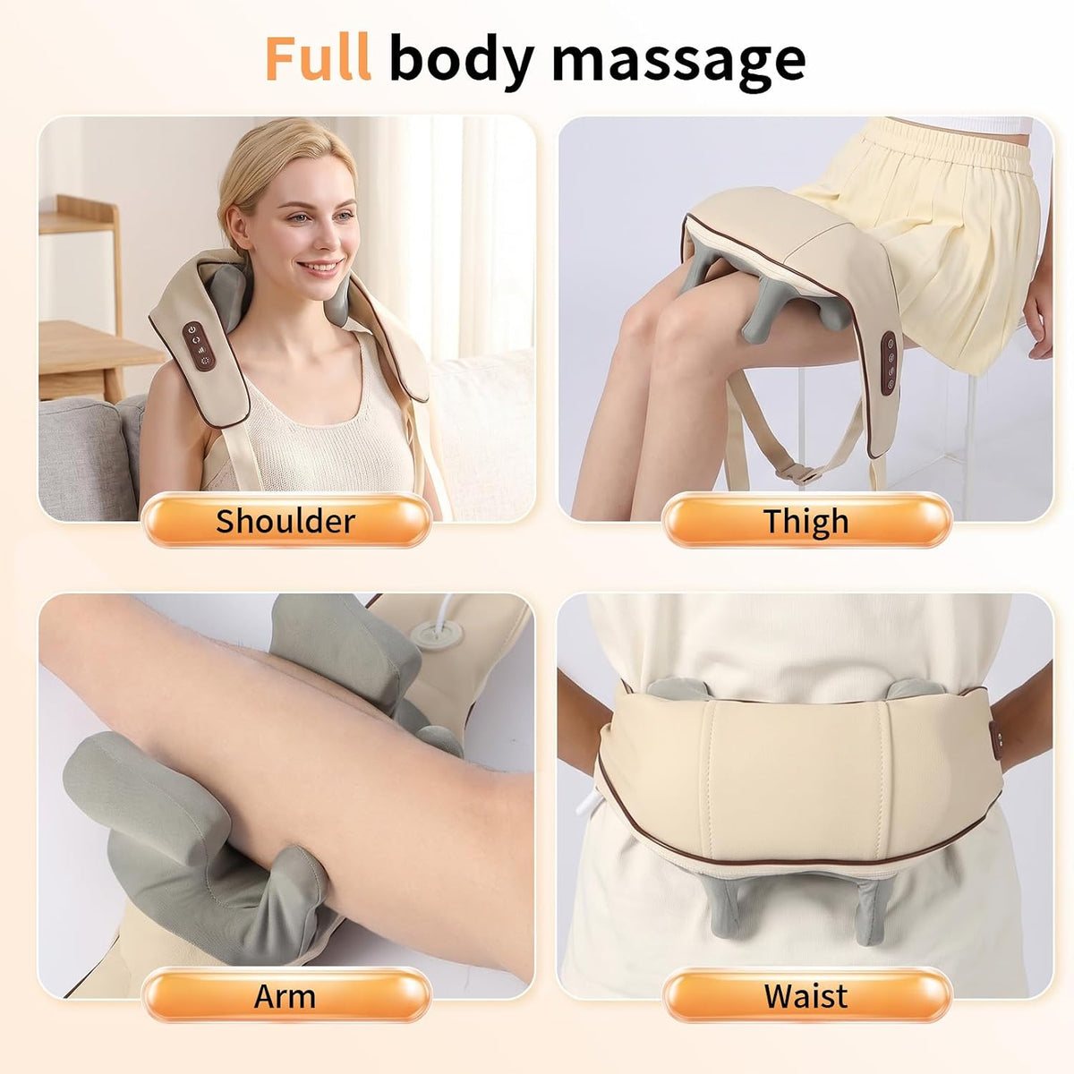Almohada masajeadora de cuello 4D inalámbrica profunda, masajeador...