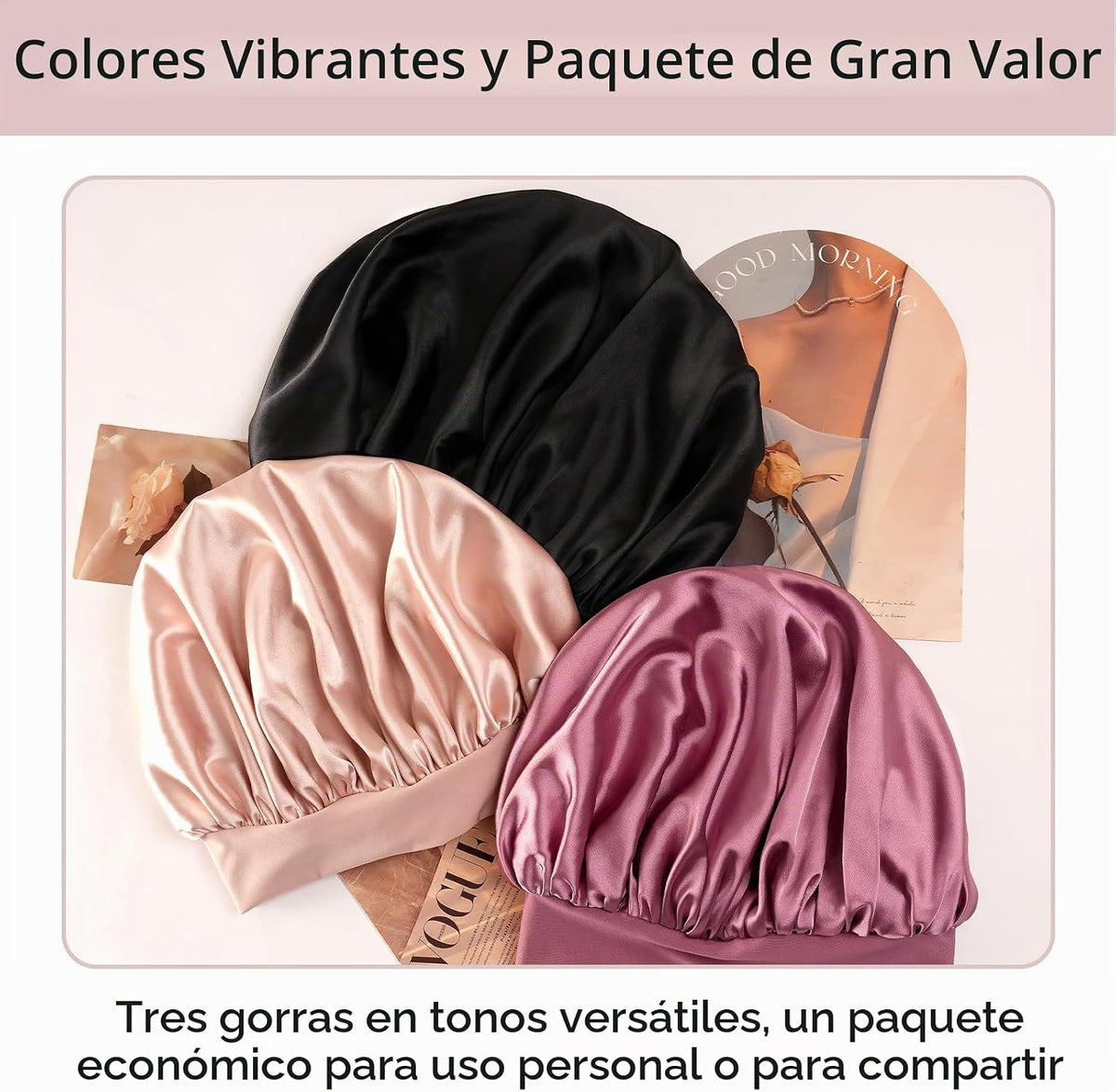 Yanideer 3 piezas Gorro de satén de seda para dormir, gorro de dobl...