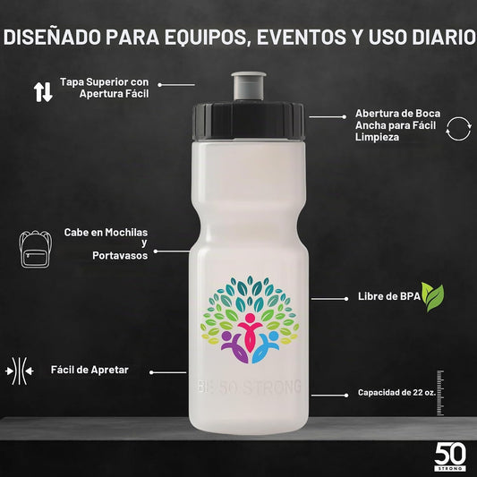 50 Strong | Botellas de agua personalizadas, paquete de 24, 22 onza...