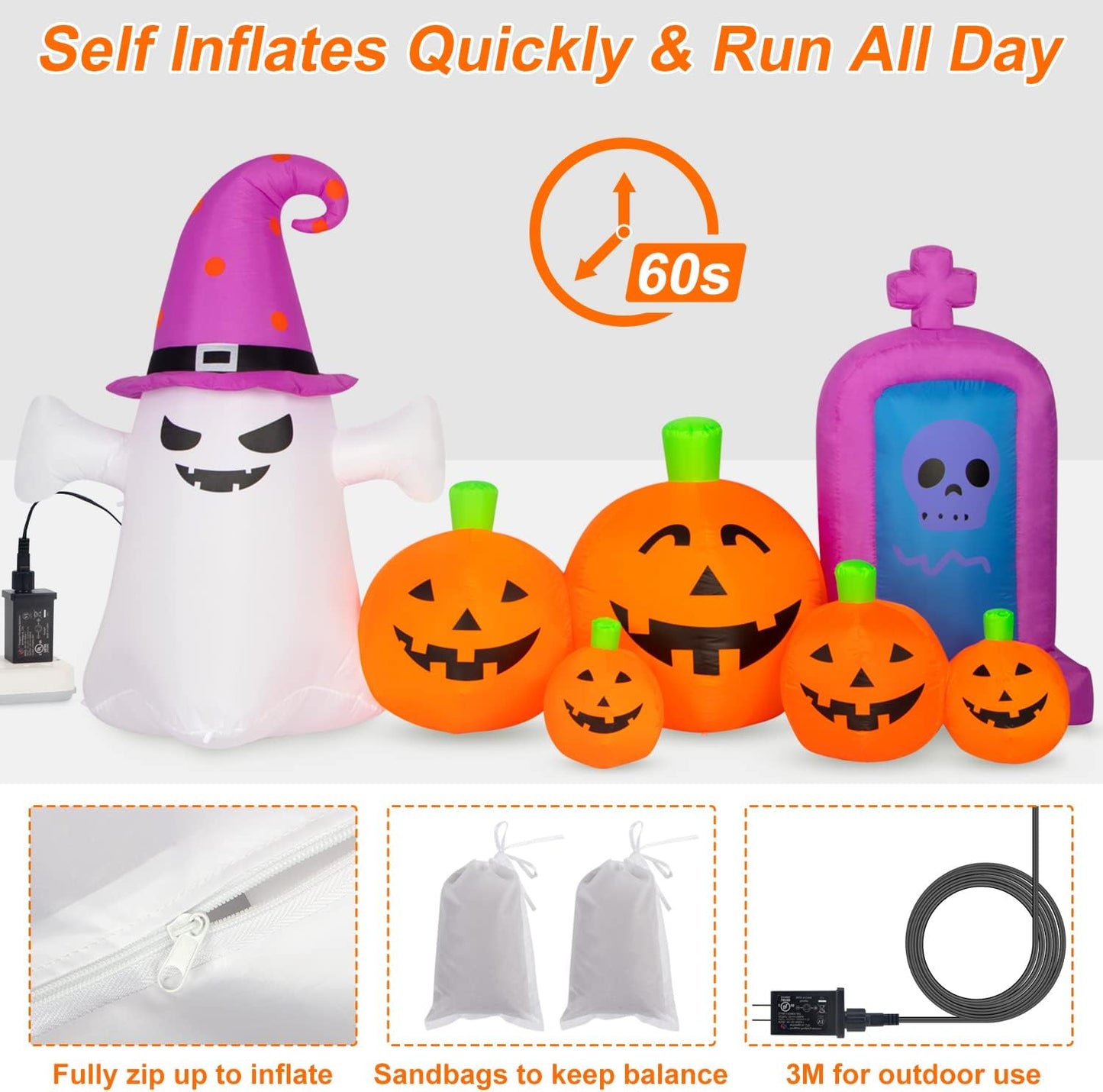 Decoraciones de Halloween para exteriores, calabaza inflable de 8 p...
