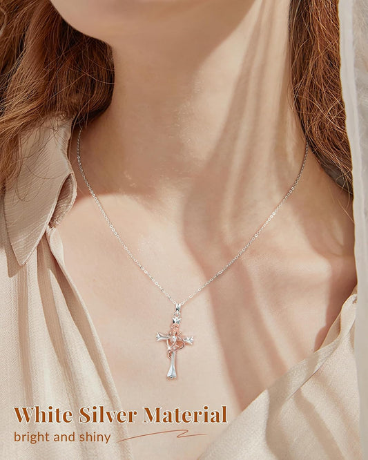 Collar de cruz ACECHA para mujer | Collar colgante de fe de plata c...