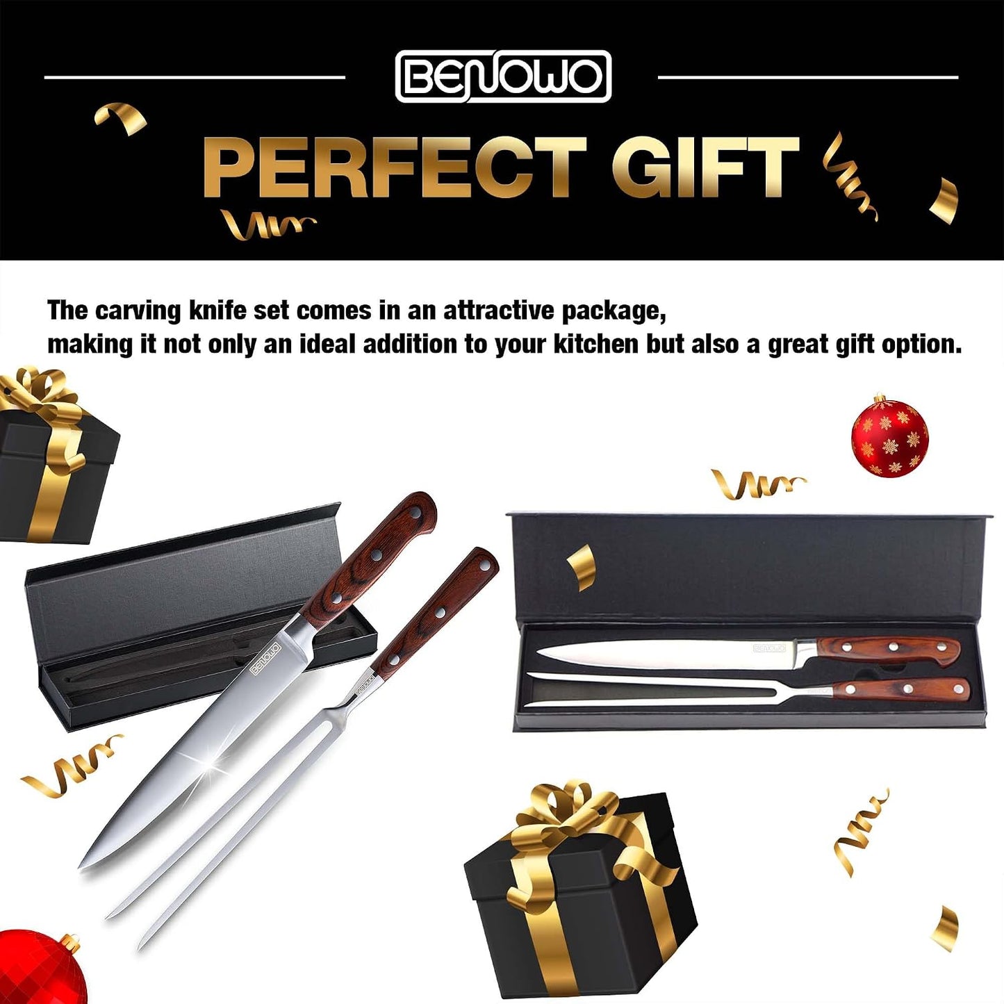 Benowo Juego de cuchillos de trinchar de 2 piezas, cuchillo y tened...