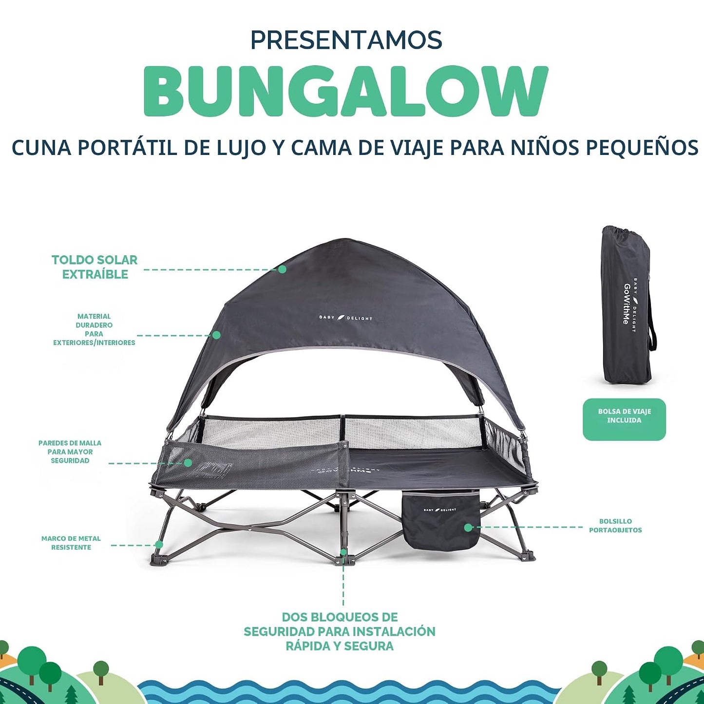Baby Delight Go with Me Bungalow Deluxe - Cuna portátil, color gris...