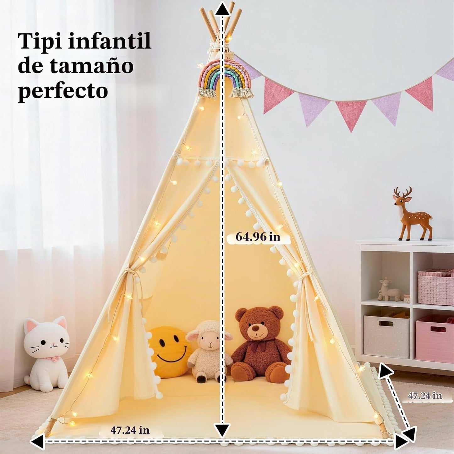 HalloDeer - Tienda de campaña tipi para niños con alfombrilla acolc...