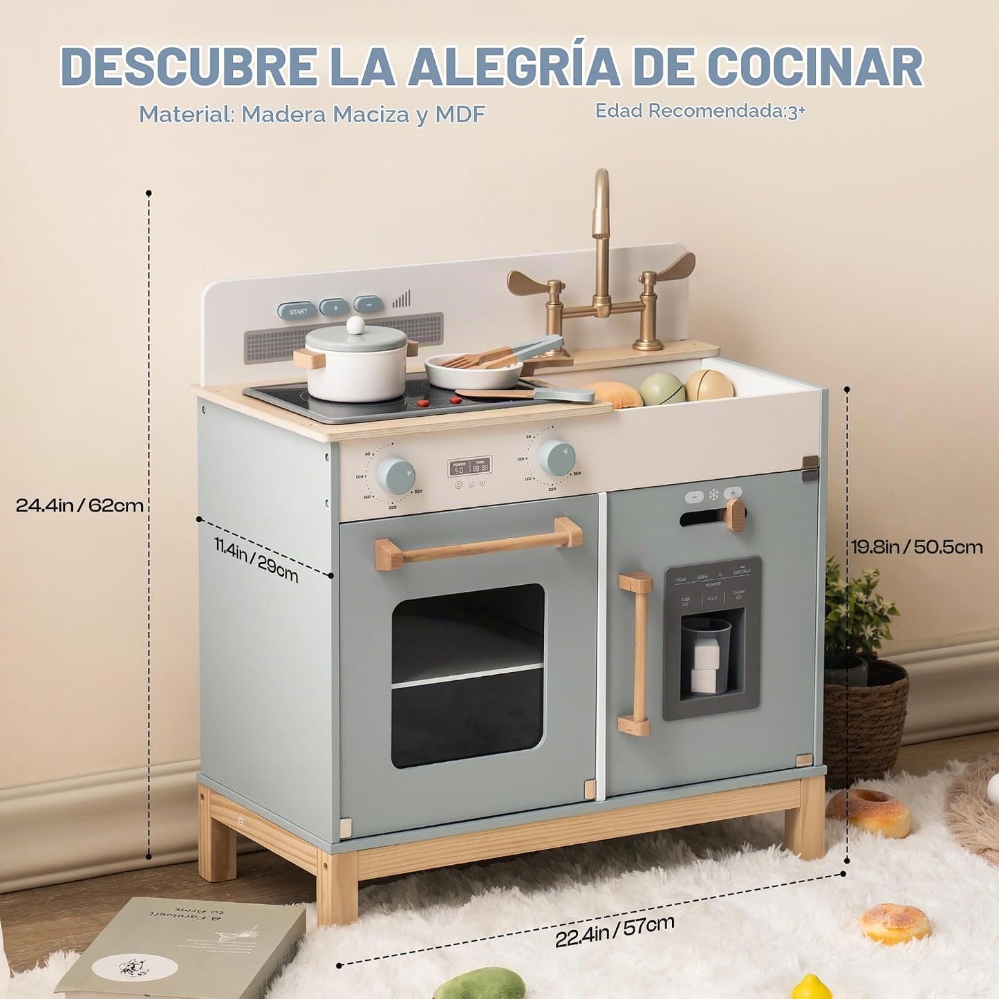 ROBOTIME Juego de cocina para niños pequeños, juego de cocina de ma...