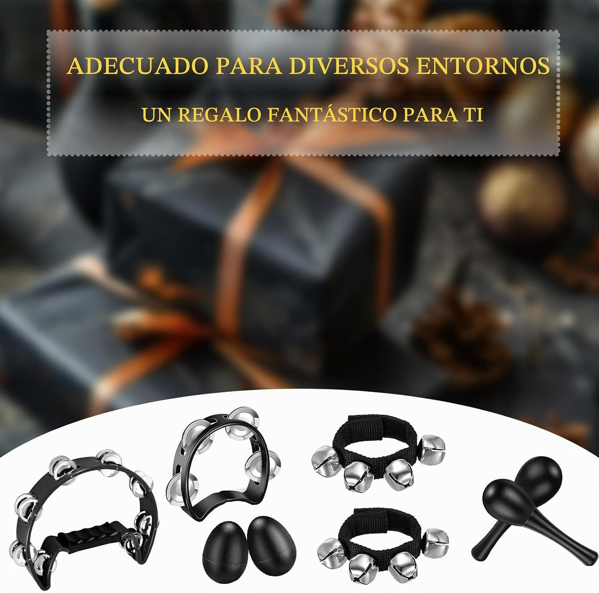 8 panderetas para adultos, panderetas de metal de percusión de mano...