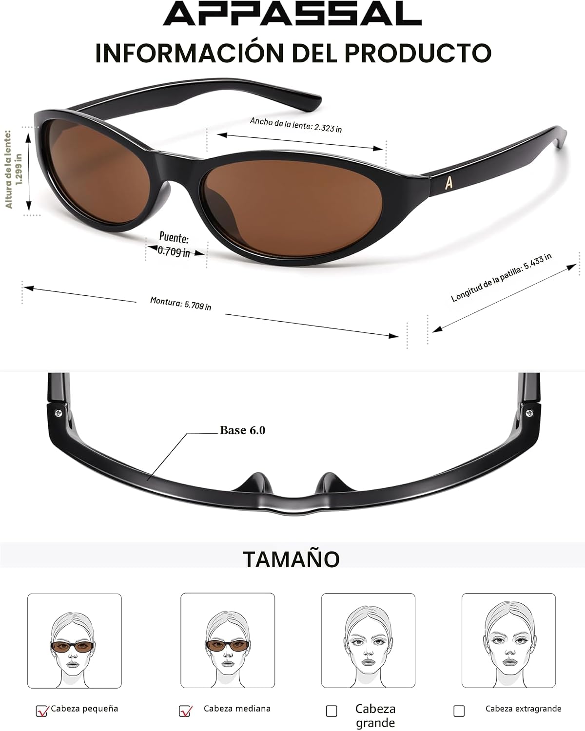 Appassal Gafas de sol ovaladas envolventes retro Y2K AP3741 | Gafas...