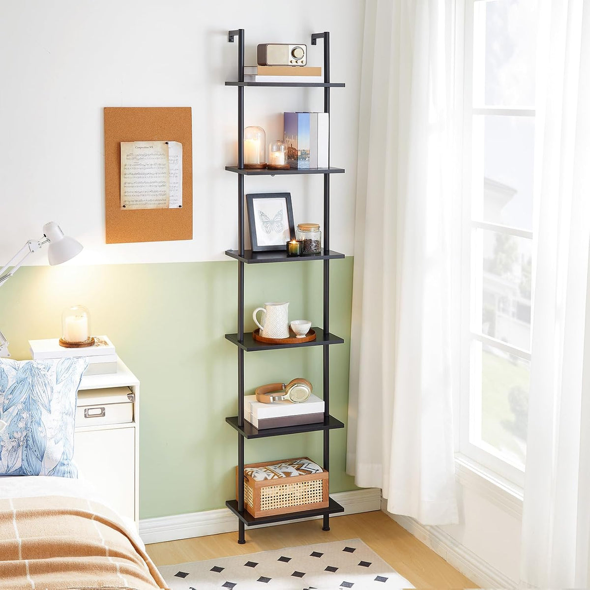 HOOBRO Estantería de escalera DIY, estantería de 6 niveles de mader...