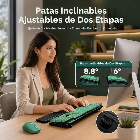 Teclado y mouse inalámbricos, tecla redonda, reposamuñecas magnétic...