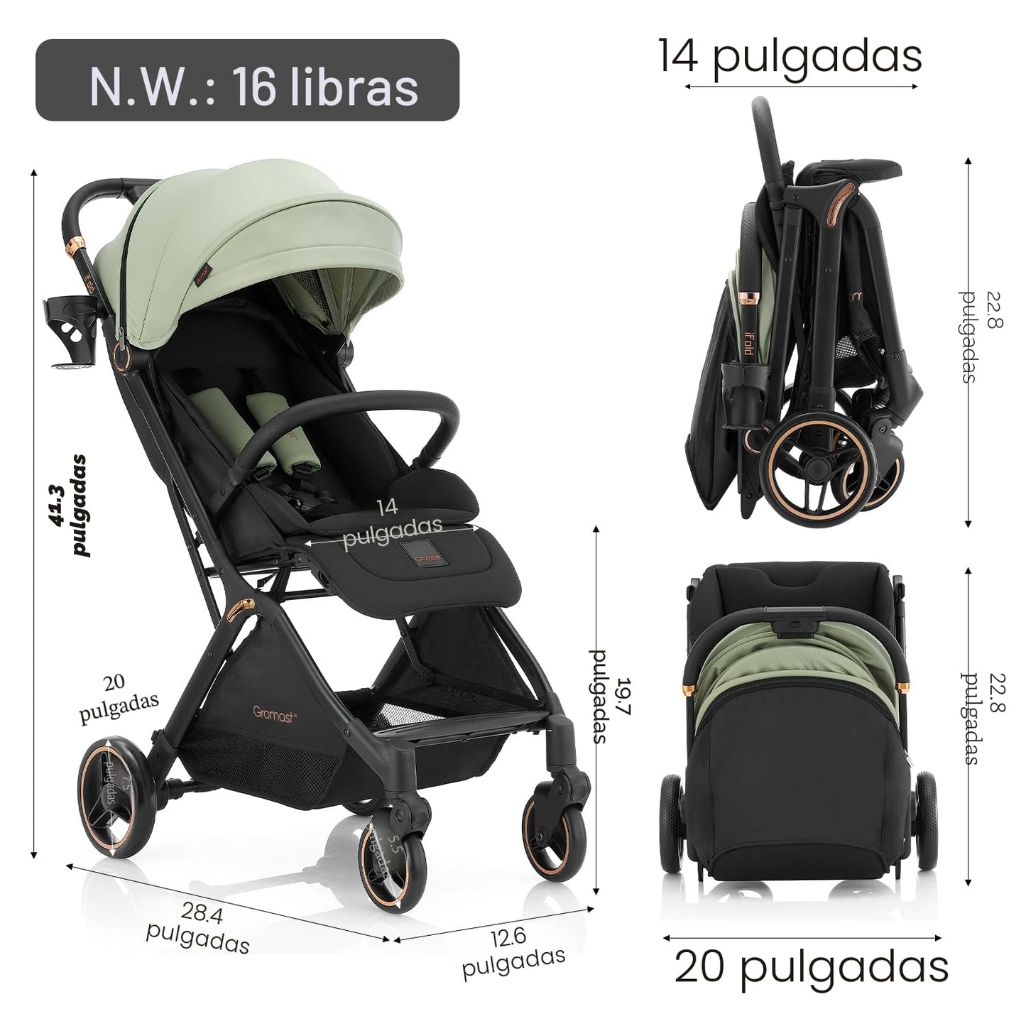 Gromast Gravity - Cochecito de bebé plegable \u2013 Cochecito portá...