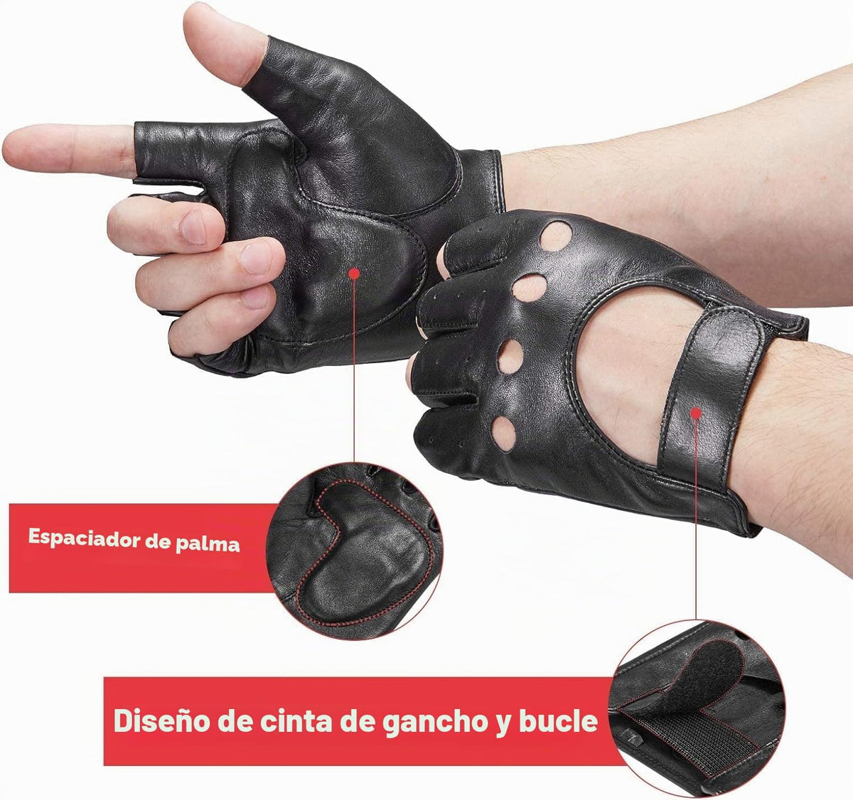 KEMIMOTO Guantes de motocicleta de piel de oveja sin dedos, guantes...