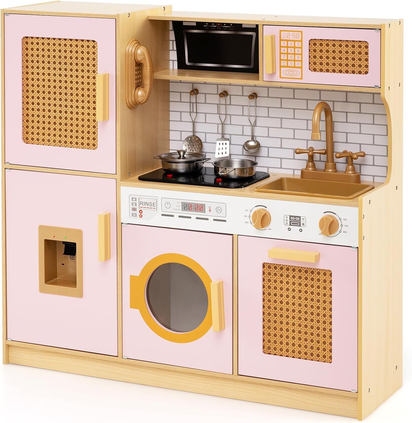 Costzon Juego de cocina para niños, juguete Montessori de madera pa...
