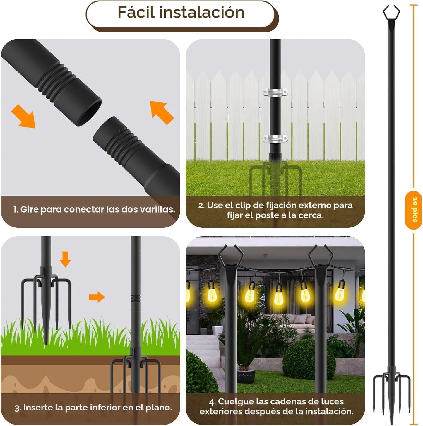 Paquete de 4 postes de luz de cadena de 10 pies, postes de luz para...